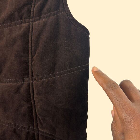 90s/Y2K brown velour puffer vest by Tweeds, vintage XL womens sleeveless jacket - Picture 7 of 7